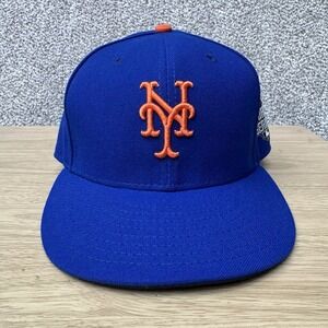 New York Mets Hat Cap New Era Fitted 7 3/8 Blue 2018 World Series Patch MLB